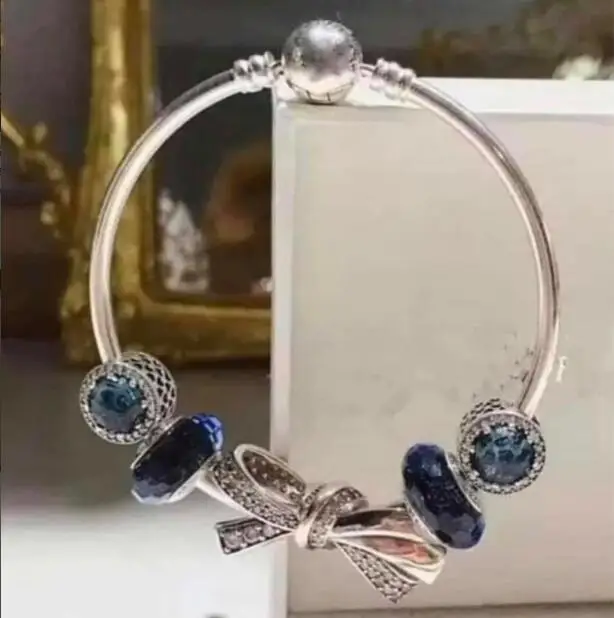 

925 Sterling Silver Ocean Series Blue Secret Glass Shell Fashion pan Bracelet