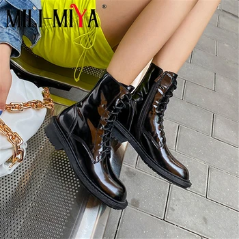 

MILI-MIYA Classic Design Women Full Genuine Leather Ankle Boots Solid Color Square Heels Round Toe Zipper Martin Shoes For Lady