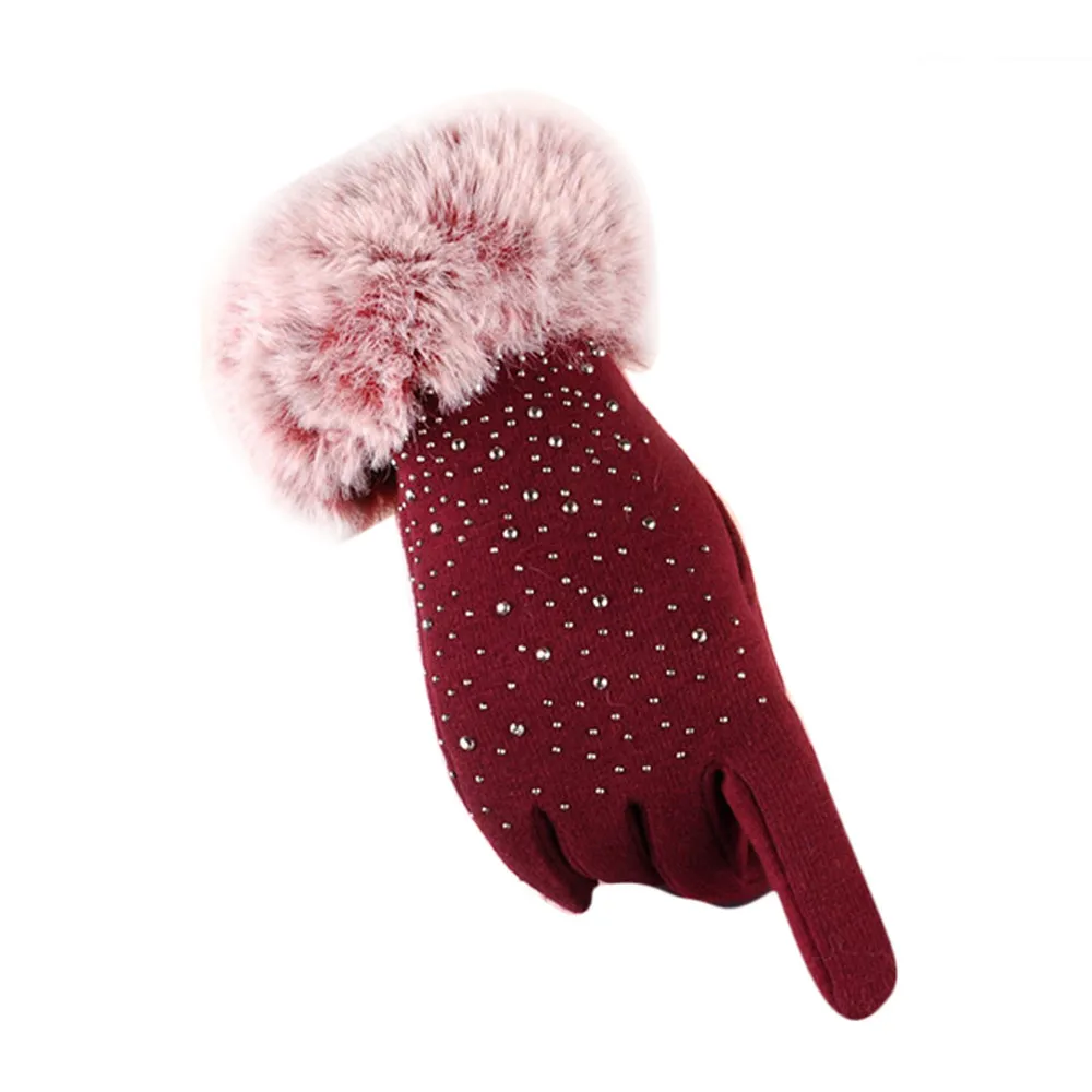 Женские перчатки, полный палец, искусственный мех, утолщенные, зимние, теплые, кашемировые, с буром, женские, для активного отдыха, спортивная теплая, перчатки# YL5