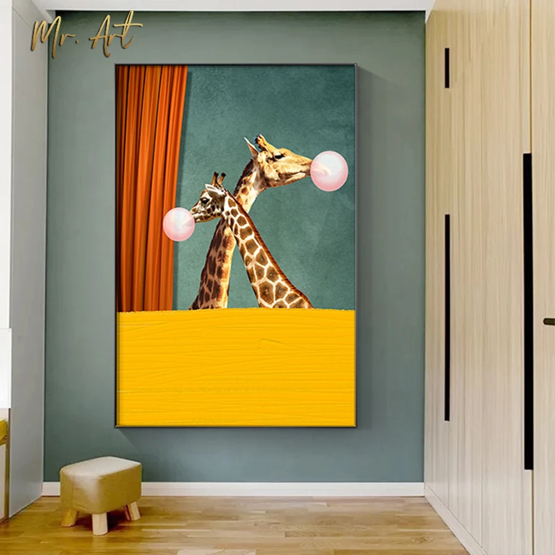 

Animal Circus Canvas Poster Giraffe Elephant Zebra w Ballon Painting Home Decor Modern Wall Art Colorful Picture for Living Room