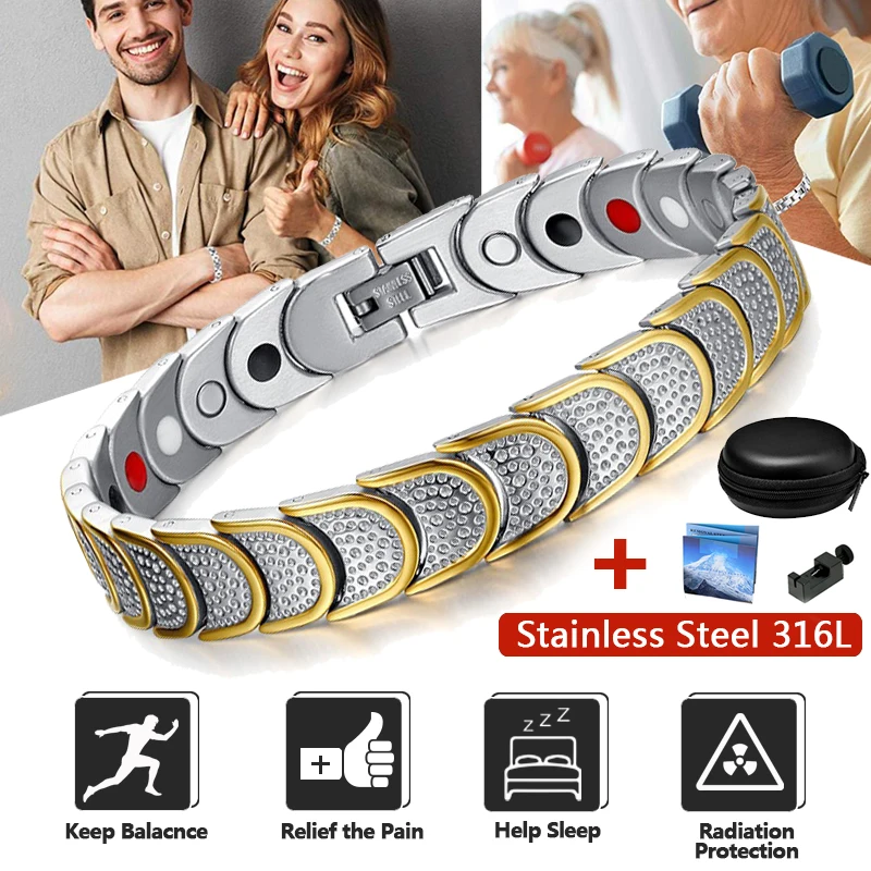 

Stainless Steel Bracelet Germanium Magnetic Bracelet Hologram Bracelets Pain Relief for Arthritis and Carpal Tunnel
