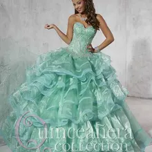 Light Green Chic masquerade ball gown vestido debutante Sweetheart Beads Dresses 15 Years Floor Length Quinceanera Dress