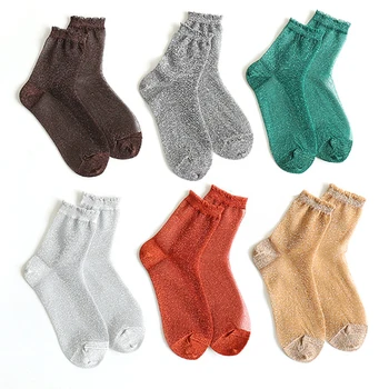 

2020 Spring Summer New Women Socks Shiny Girls Glitter Ankle Socks Thin Gauze Transparent Lady Sock Soft Comfortable Socks