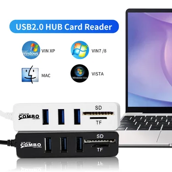 

FONKEN 3 Port USB Hub With Card Reader USB 2.0 Micro SD TF Card Computer Adapter USB Extend For Hard Disk Wired Mouse Keyboard