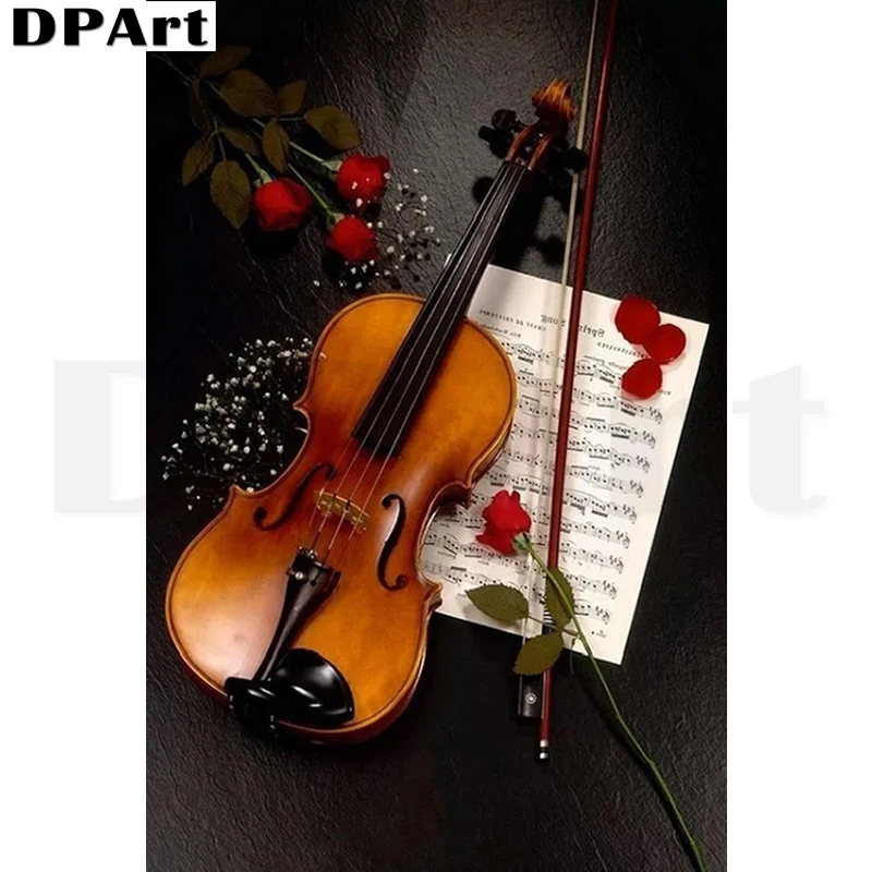 Алмазная живопись полноразмерная/круглая скрипка музыкальная оценка rugosa rose Drill 5D