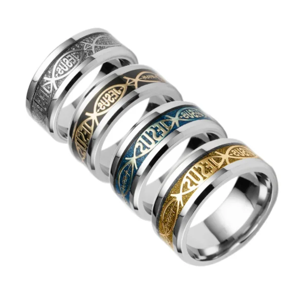 Christian Religious Style JESUS Words Fish Shaped Titanium Steel Rings US Size 6-12