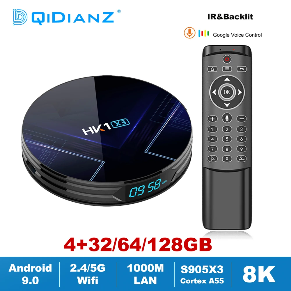 Мини ТВ приставка HK1 X3 Android 9 0 Amlogic S905X3 8K HDR LAN 1000 м 2 4G/5G Wi Fi BT 4 Google Голосовое