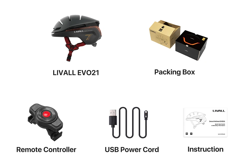 LIVALL EVO21 Smart Bike Helmet with Light, Smart Helmet with Wide-Angle Light | Turn Signals | Brake Warning Light  - Black - L 58-62cm