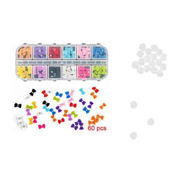 

80 Pcs Acrylic 3D Rhinestone Nail Art in Box Glitter Bows & White Flowers