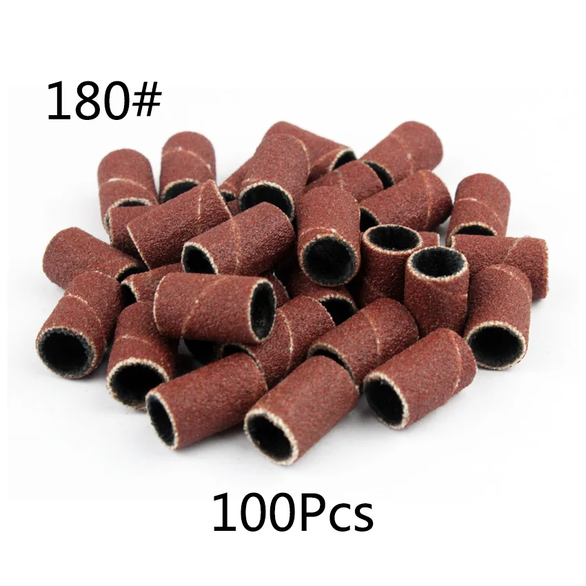 100Pcs/Pack#80#120#150#180#240 Sanding Bands Manicure Pedicure Nail Electric Drill Machine Grinding Sand Ring Bit - Color: 180