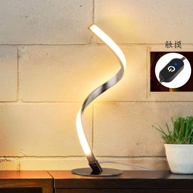 Lampe de chevet en spirale à LED, incurvée, blanche chaude, à
