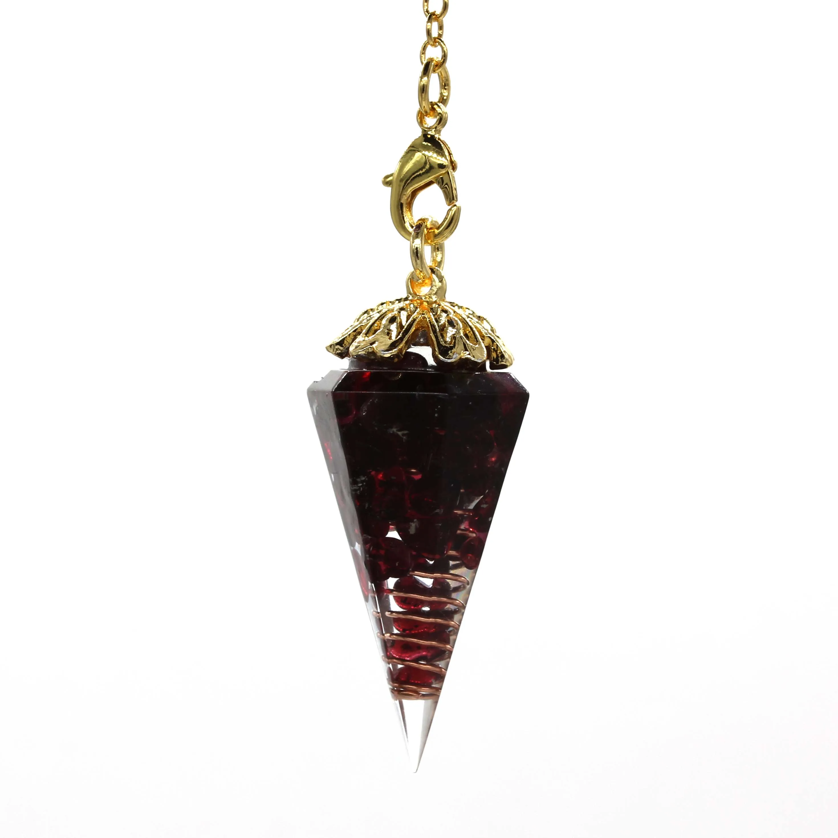 Garnet Stone Светильник из крафт-бусин желтого золота, торгонит, лазурит, шестиугольная пирамида, подвеска из смолы, цитрин, маятник для изготовления украшений - Окраска металла: Garnet Stone