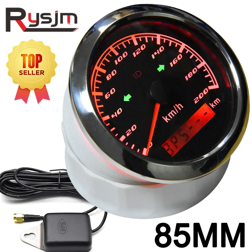 

200 km/h GPS Speedometer Odometer 85mm Speed Gauge With GPS Antenna Sensor For Marine Boat Car ATV Truck Red Backlight 9~32V DC