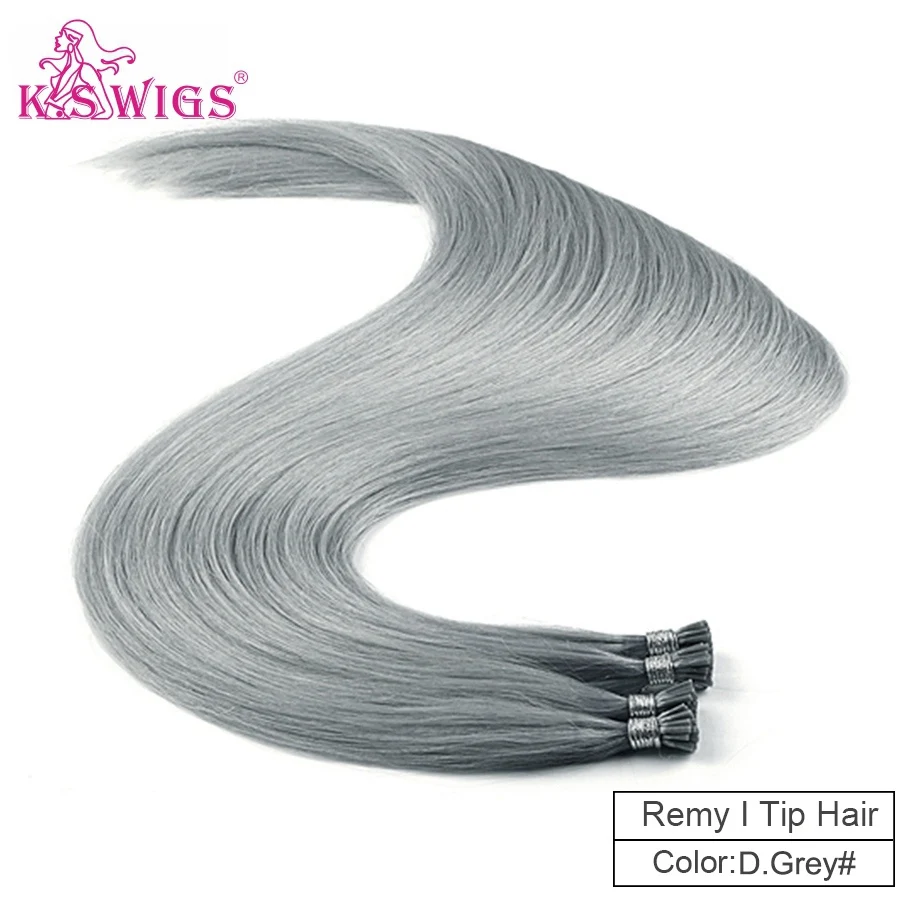 K.S WIGS 1g/s I Tip Stick Keratin Real Remy Hair Straight Pre-Bonded Fusion Hair Extensions 20'' 28'' - Цвет: Dark Grey