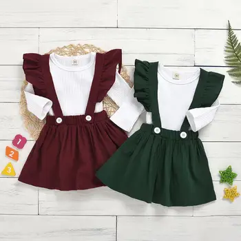 

2020 Spring New Fashion Baby Girls 6M-3T Cotton white long sleeve t-shirt top + Dress Clothes set children outfits