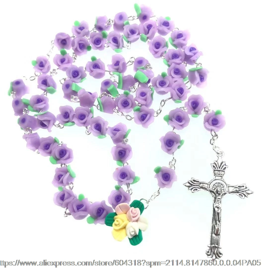 1 шт., фиолетовые католические четки, ожерелье, мягкие розовые бусы Cerami, четки, мягкая глина rosario