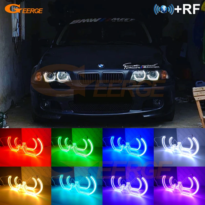 

RF remote Bluetooth APP DTM Style Multi-Color RGB LED Angel Eyes For BMW E46 M3 Coupe Convertible 2001-2006 xenon headlight