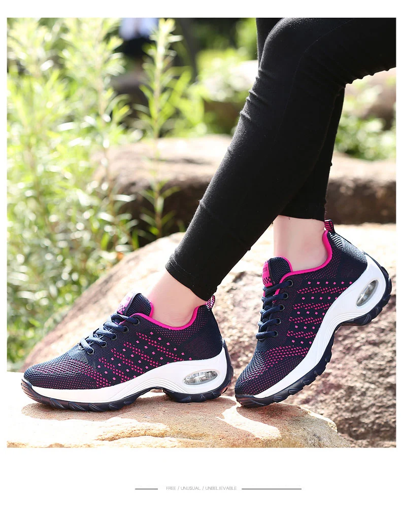 Walking Shoes 2021 New Women Breathable Casual Shoes Outdoor Light Weight Frenulum Casual Walking Platform Ladies Sneakers Black