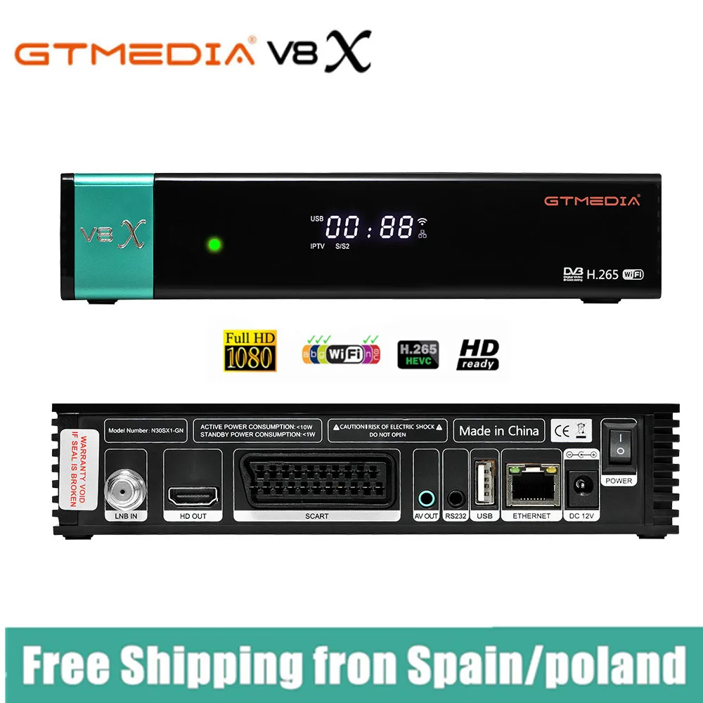 Satellite receiver gtmedia V8X DVB-s/s2/s2x full hd h.265 built-in wifi upgrade form gtmedia V8 nova/honor V9 super FTA decode