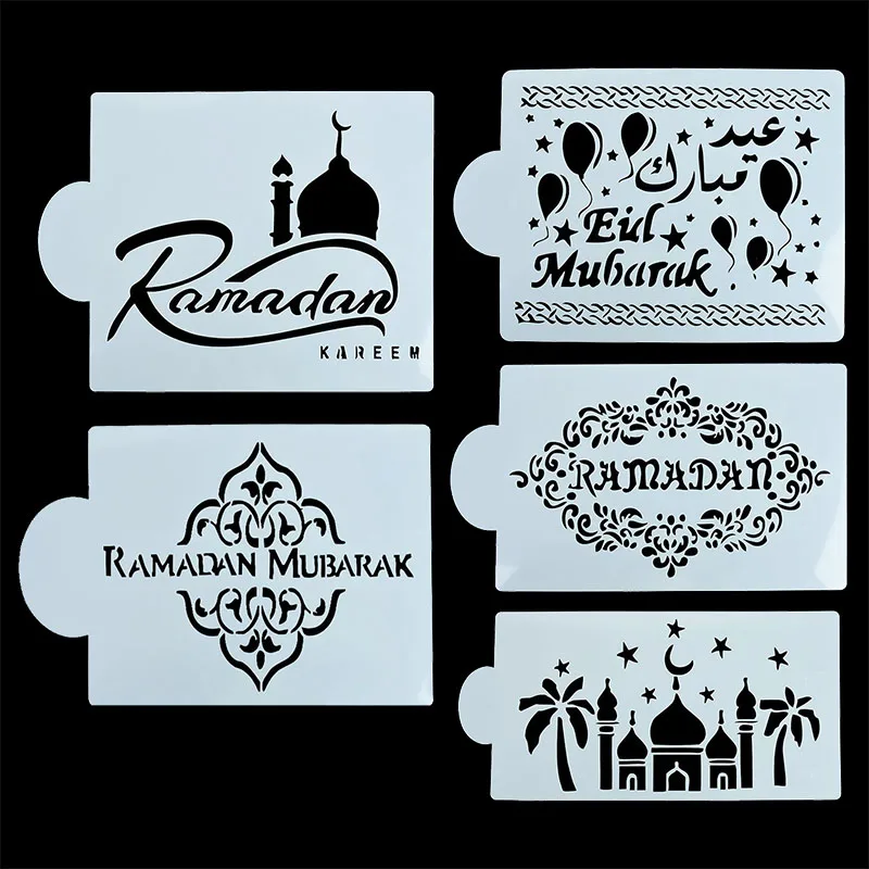 1Pcs DIY  Eid Mubarak Plastic Cake Stencil Mold Lace Pad Spray Flower for Wall Painting Cupcake Decoration Baking Tool Moulds