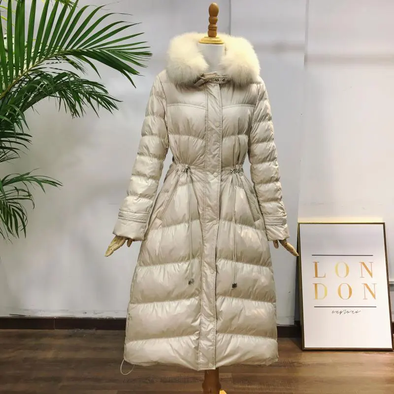 Beige Парки с капюшоном пуховик женский зимний 90% белый утиный пух пальто длинное пальто женские куртки тонкая верхняя одежда Толстая теплая H724 - Цвет: Beige
