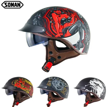 

Soman SM202 scooter Helmets Dot approved Half Face Open Motorcycle Helmet motor kask Retro summer ride capacetes para moto