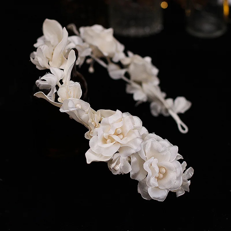 Beige Petal flower Garland Hair Hoop Tiara Bride Wedding Hairbands hair accessories