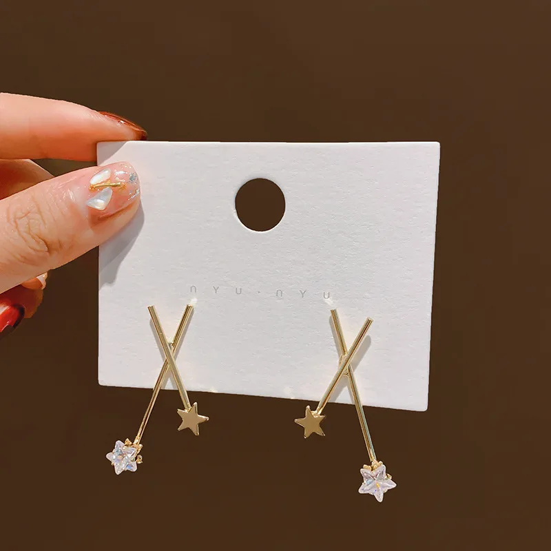  Korean Niche Cross Five-pointed Star Zircon Rhinestone Simple Drop Earrings for Women Fashion Jewelry Accessories | Украшения и