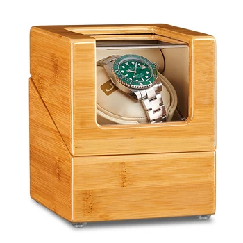 

5 Modes Single Watch Winder with Quiet Motor 5 Working Modes Bamboo wood Interior White PU Leather Ultra-quiet Japanese motor