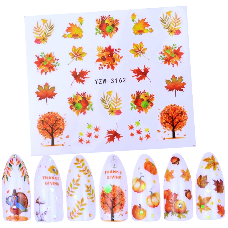 

1 Sheet Nail Art Water Decal Autumn Theme Nail Sliders Decor Tips Maple Leaf Pattern Sticker For Nail Art Accessories Tattoos