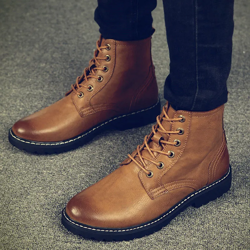 Sanzoog/зимние кожаные ботильоны; мужские ботинки Dr Martins; Botines Hombre Dr. Martens; Erkek Bot Botte Homme; высокие ботинки в британском стиле