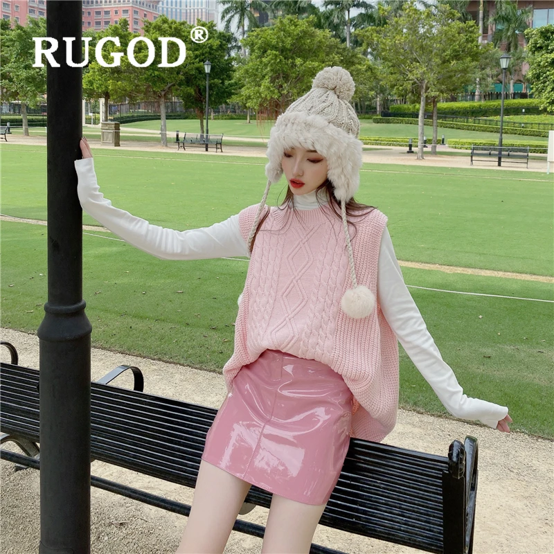 RUGOD, корейский свитер без рукавов, жилет, женский, элегантный, круглый вырез, вязанный, auturm, пуловеры, повседневная, витая, Милая женская одежда