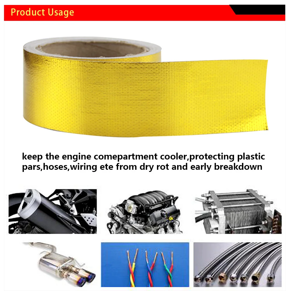Тепловая выхлопная лента Впускной ремень для автомобиля мотоцикла ремонтная изоляционная лента выхлопной трубы теплоотражающая Золотая