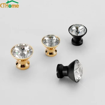 

CTHome Top Quality Kitchen Handles Door Knobs Crystal Diamond Single hole Drawer Cupboard Wardrobe Cabinet Furniture Handle 32mm