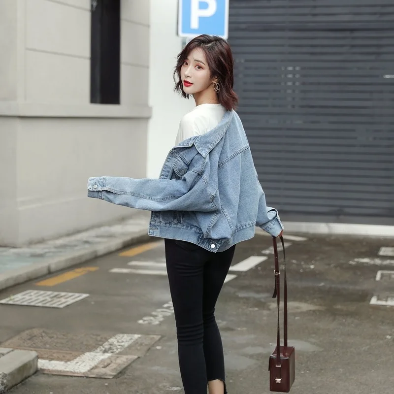 

Jeans Coat Women's 2019 Autumn New Style Korean-style BF Versatile Loose-Fit Slimming Students Long Sleeve Jacket Cowboy