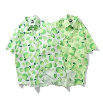 

Men's Top Short Sleeves Hawaiian Resort Style Tropical Fruit Snow Pear American Shirts Short Sleeves Streetwear Shirt Men
