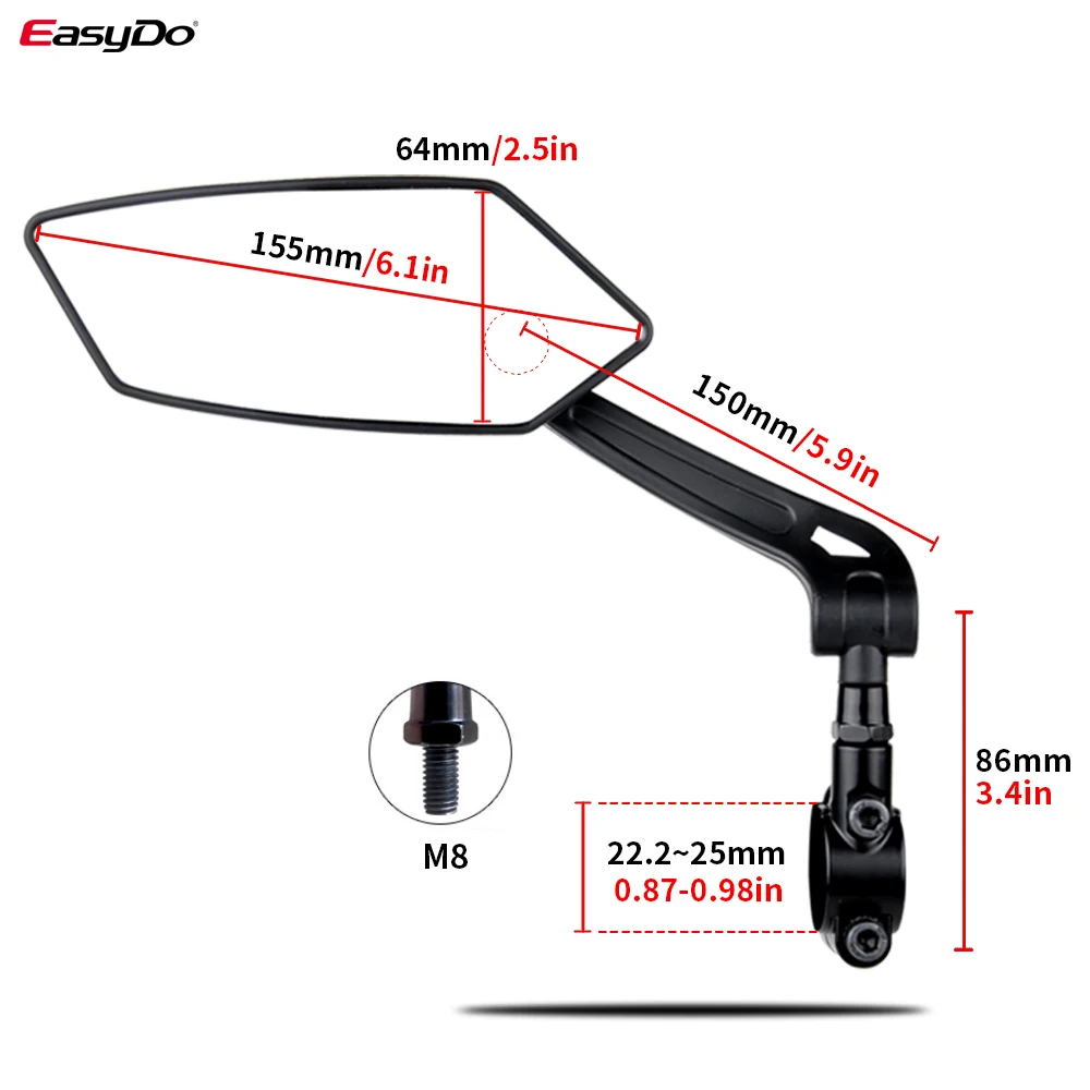 EasyDo Bicycle Handlebar Rear View Mirror Bike Cycling Wide Range Back Sight Reflector Adjustable Left Scooter E Bike Mirror