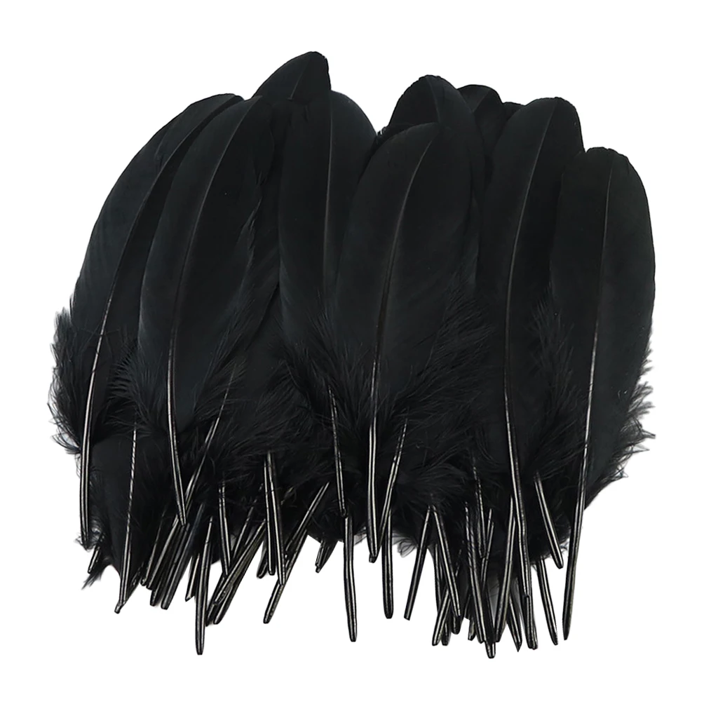 50pcs Natural Black Rooster Feathers Wing Feathers Rooster Feathers DIY for Hair Clip Cocktail Hat Earring Necklace