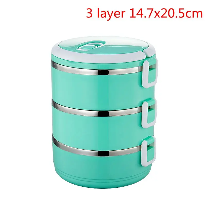 3 Layers green 1 шт. нержавеющая сталь сохранение тепла Ланч-бокс для взрослых бизнес Bento box контейнер для еды для детей портативный для пикника школы - Цвет: 3 Layers green