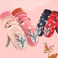 Child Boys Girls Windproof Waterproof Snow Ski Gloves Thermal Lining Warm Snowflakes Deer Print Kids Outdoor Snowboard Mittens