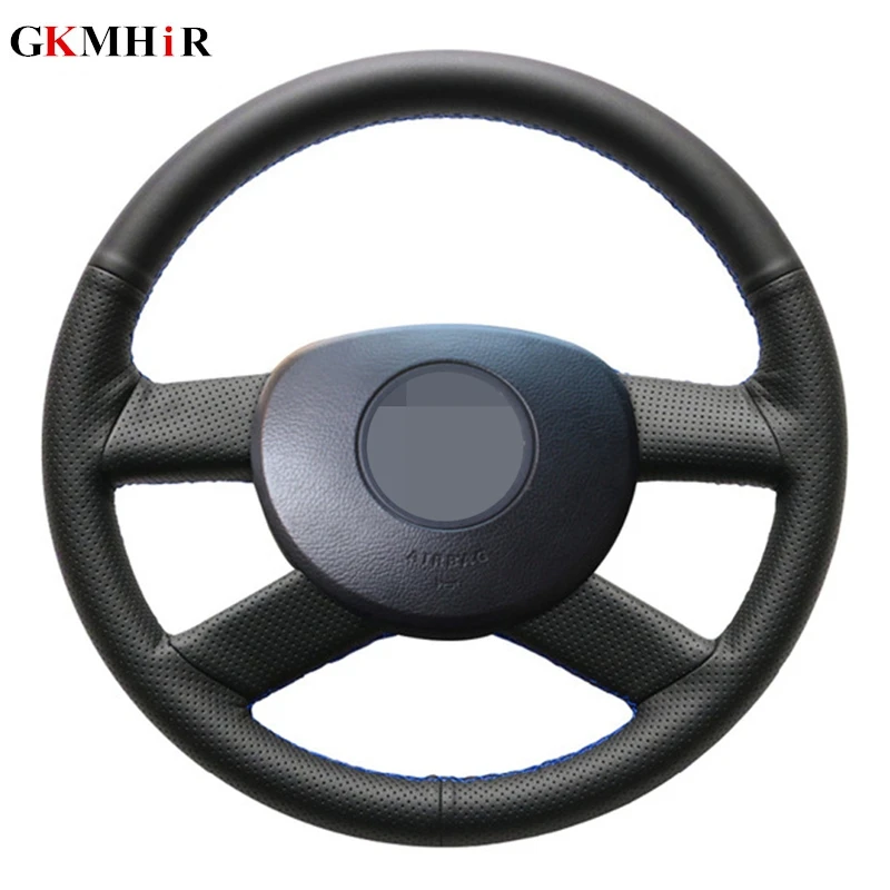 Рука сшитый черный искусственная кожа DIY чехол рулевого колеса автомобиля для