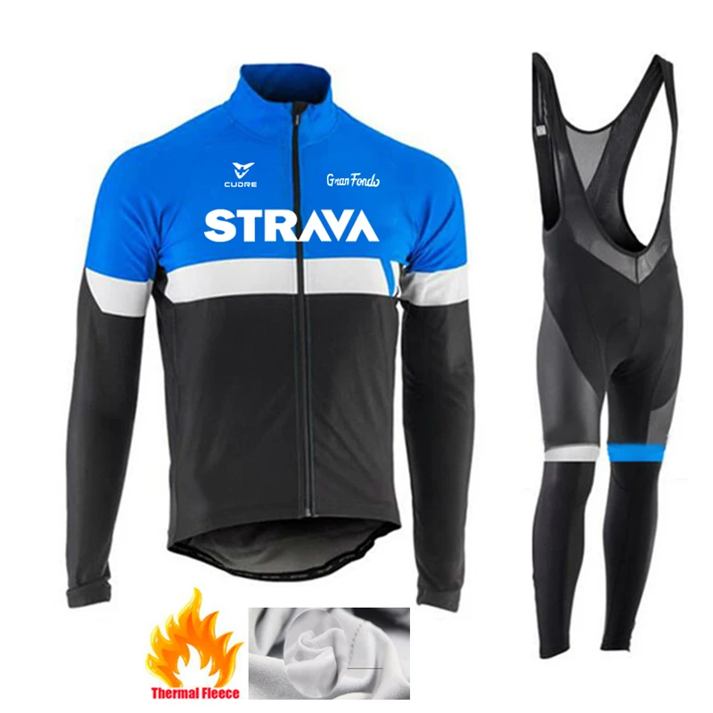 Зимний термальный флисовый комплект трикотажных изделий для велоспорта STRAVA с