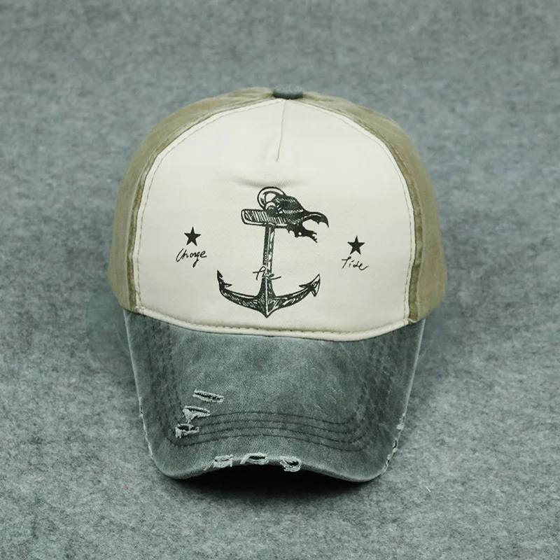 

AliExpress Hot Sales Baseball Cap Men Retro Brim Hat Boat Anchor Printing Hat COUPLE'S Leisure Cap Wholesale