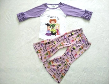 

Wholesale/retail cartoon outfits baby girls cute tops+character pattern flare pants 2 pcs set kid children's clothing suit gxj