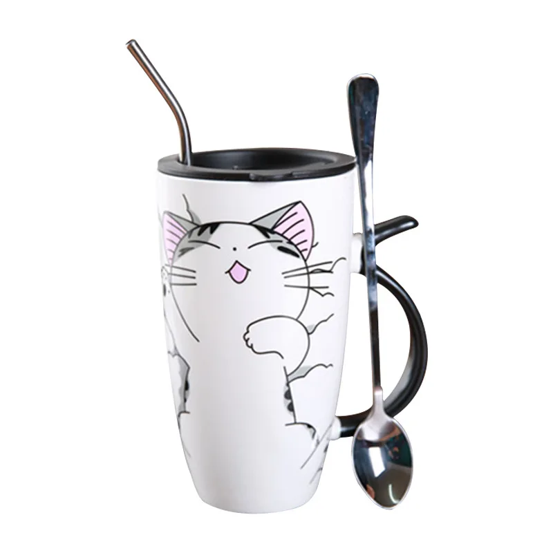 

Cute cat cup ceramic mug with lid spoon water cup large capacity lovers Coffee cup milk breakfast cup