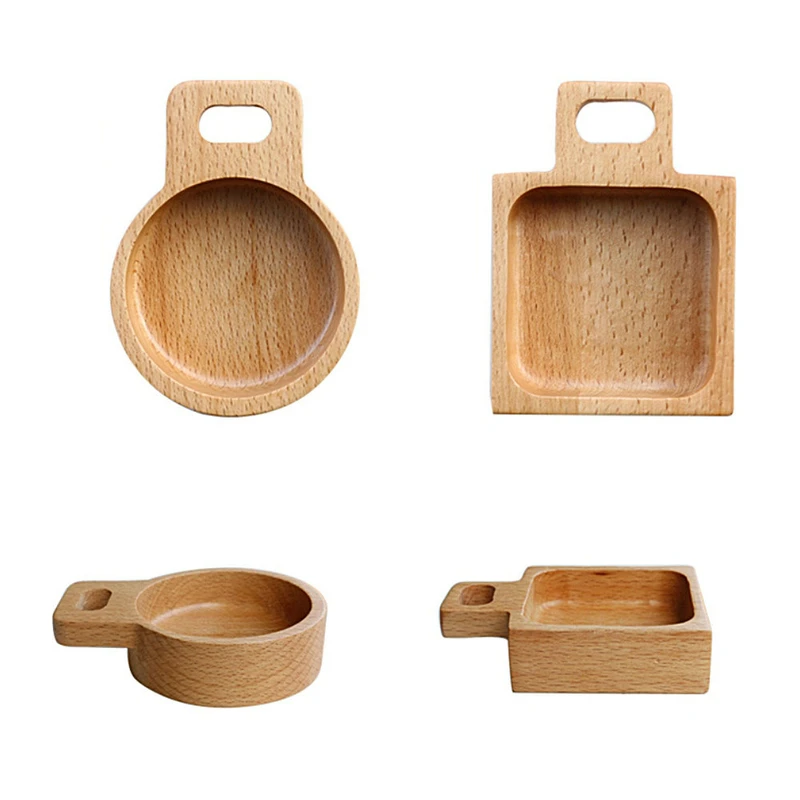 2PCS Small Dinner Plates Wooden Tray Food Snack Dessert Tea Dish Seasoning Sauce Food Dipping Dishes Plate Round Square