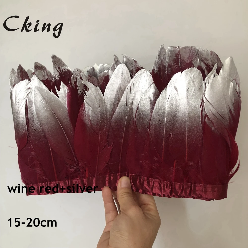burgundy Cking 10 ярдов/лот серебряная краска украшение из гусиных перьев бахрома 15-20 см 6-8 дюймов diy натуральные гусиные утки перо Кружева для карнавала деко - Цвет: burgundy