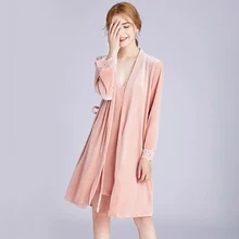 Roseheart Зимняя Красная розовая Женская пижама для сна, наборы, одежда для сна, костюмы для сна, кружевные костюмы размера плюс, 2 штуки, халат, платье, наборы, Pleuche