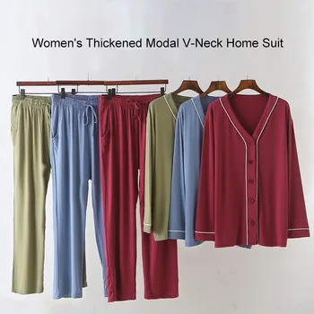 

Summer Women Pajamas Modal Loose Plus Size Solid Color Outer Wear Pajamas Long Sleeve Trousers Comfortable Thin Home Clothes