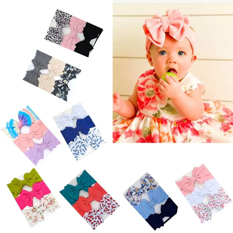 3 Pcs/Set Baby Girls Lovely Bow Hairband Elastic Wide Headband Stretch Knot Bandanas Turban Headdress Clothing Accessory | Мать и ребенок